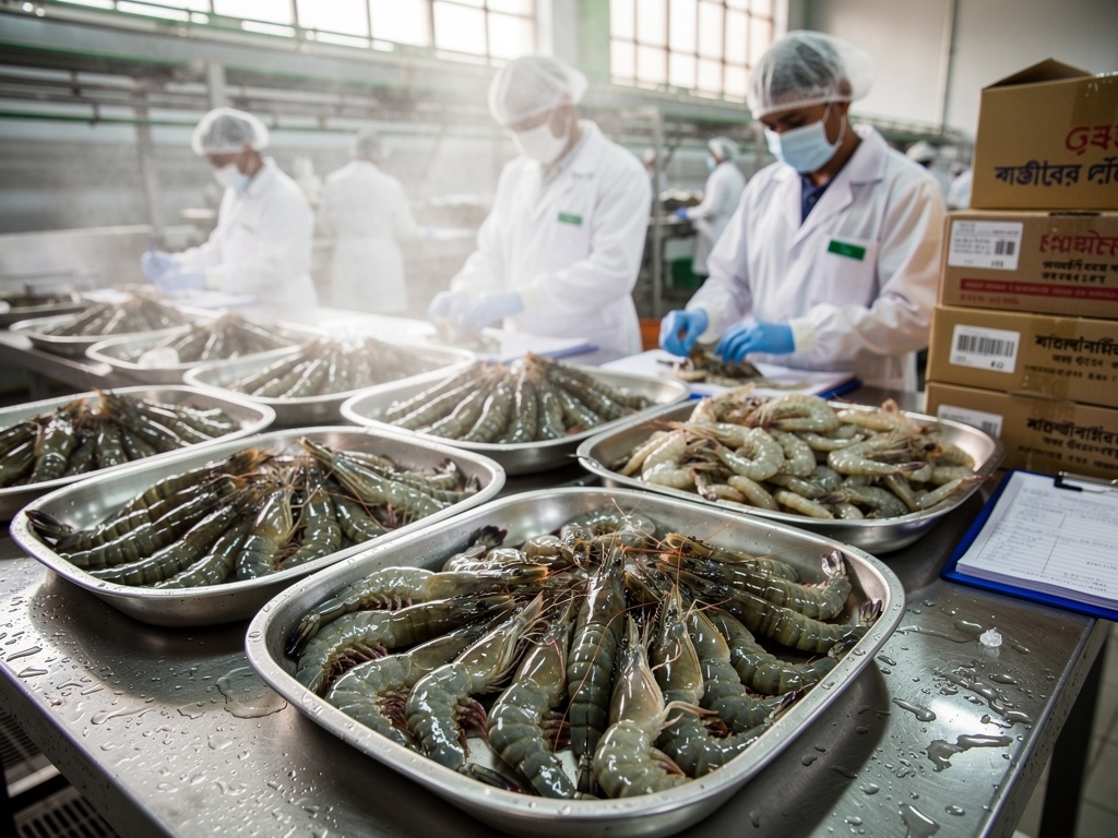Shrimp sorting and grading at Papon Trade International